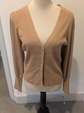 INC International Concepts Tan V-Neck Button-Front Cardigan